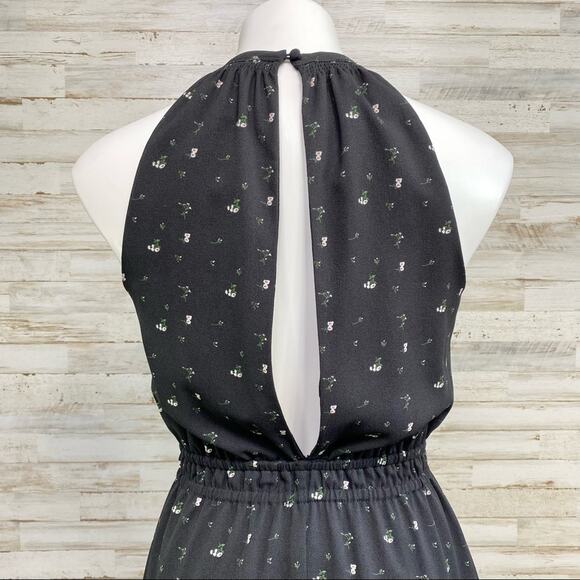 Aritzia Wilfred Effet Halter Floral Dress Womens Size XS Black Split Back Ruffle - Picture 11 of 16